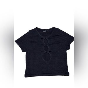 Urban Outfitters Cut Out Textured Cropped Short Sleeved Shirt